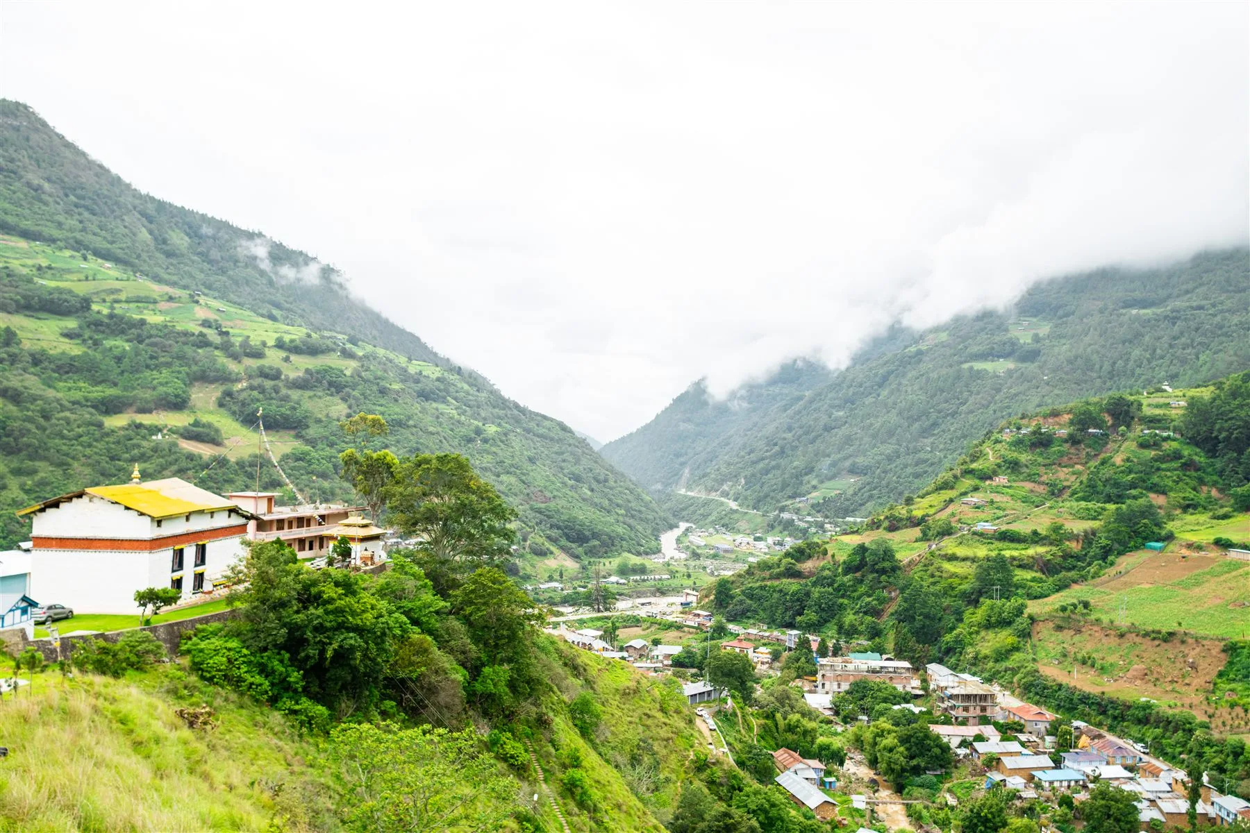 Clouds settling over the green Dirang valley